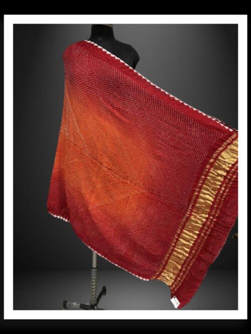 Pure Gaji Silk Rai Dani Bandhani Dupatta Red Orange