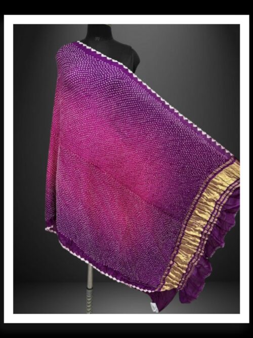 Pure Gaji Silk Rai Dani Bandhani Dupatta Purple Pink