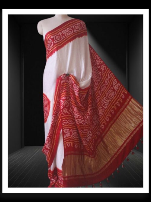 Red Traditional Panetar Bandhani Saree Pure Gaji Silk