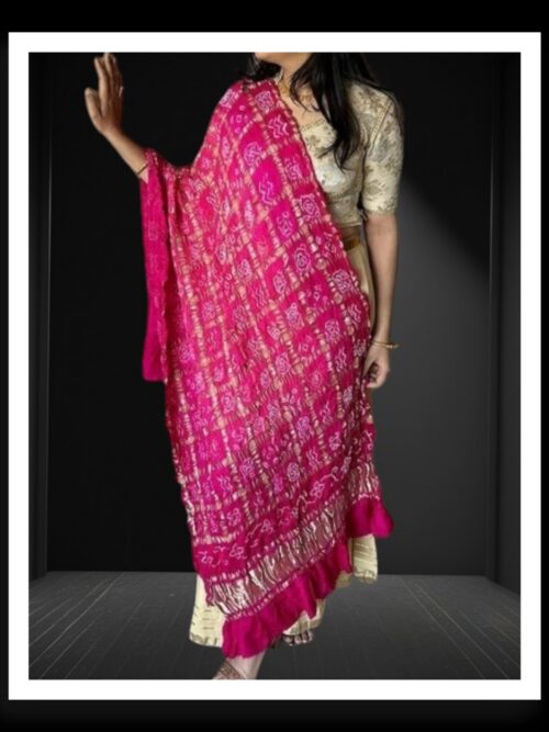 Rani Pink Pure Gaji Silk Bandhej Gharchola Dupatta