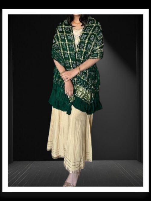 Green Pure Gaji Silk Bandhej Gharchola Dupatta