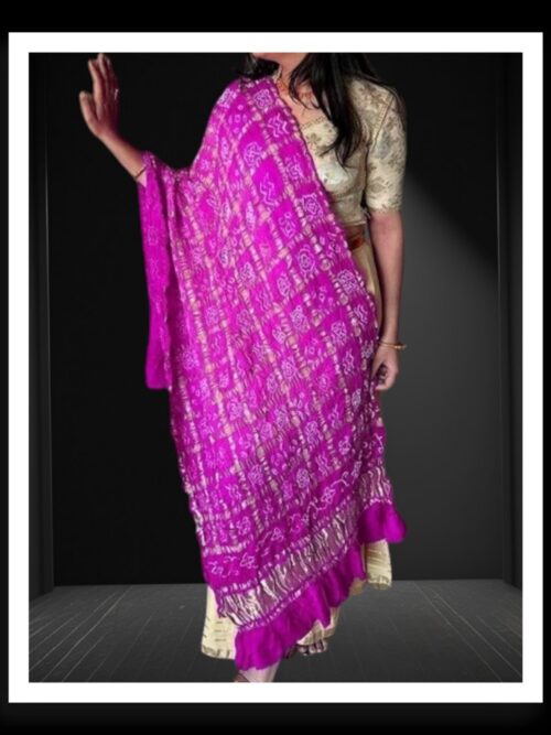 Magenta Pure Gaji Silk Bandhej Gharchola Dupatta