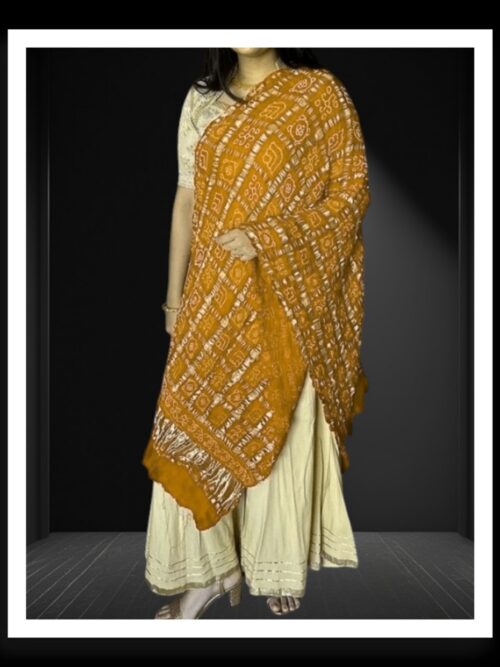 Mustard Pure Gaji Silk Bandhej Gharchola Dupatta