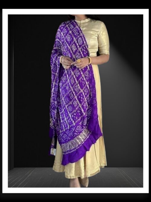 Blue Pure Gaji Silk Bandhej Gharchola Dupatta