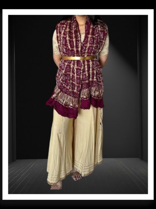 Maroon Pure Gaji Silk Bandhej Gharchola Dupatta