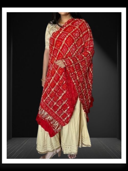 Red Pure Gaji Silk Bandhej Gharchola Dupatta