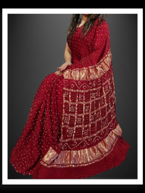 Gharchola Pallu Bandhani Saree Pure Modal Silk Maroon