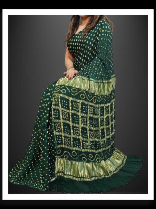 Gharchola Pallu Bandhani Saree Pure Modal Silk Green