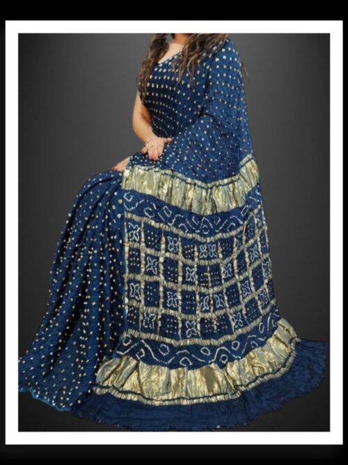 Gharchola Pallu Bandhani Saree Pure Modal Silk Navy