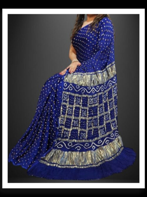 Gharchola Pallu Bandhani Saree Pure Modal Silk Blue