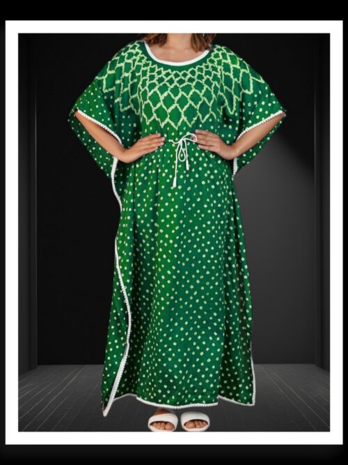 Pure Modal Silk Bandhani Kaftan Green