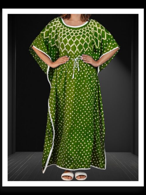 Pure Modal Silk Bandhani Kaftan Parrot