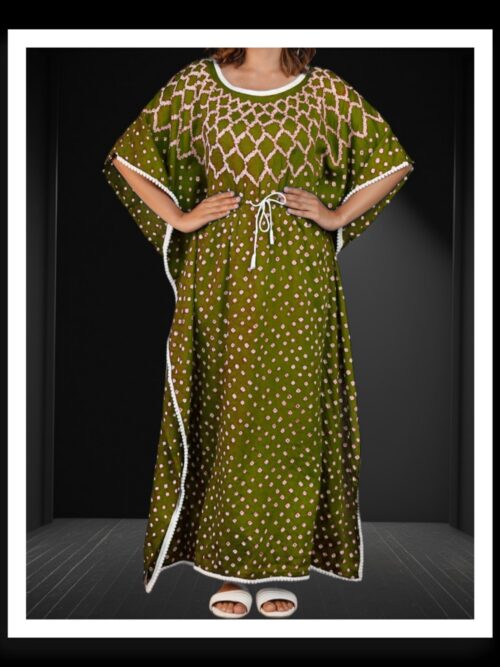 Pure Modal Silk Bandhani Kaftan Mehndi