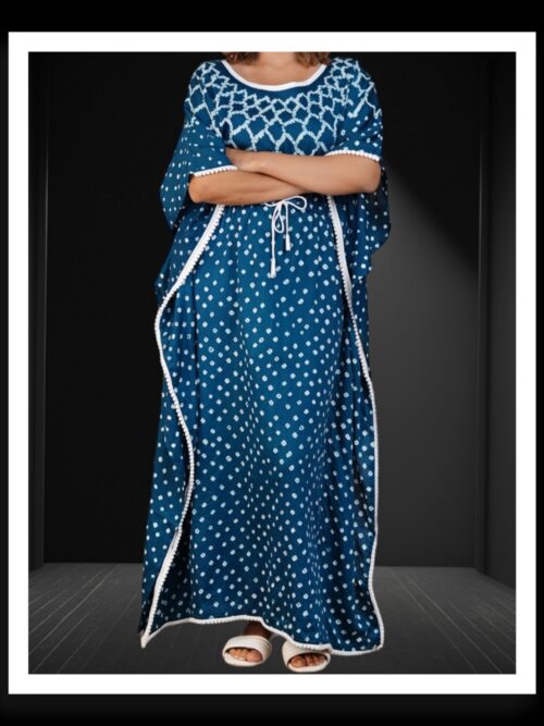 Pure Modal Silk Bandhani Kaftan Navy Blue
