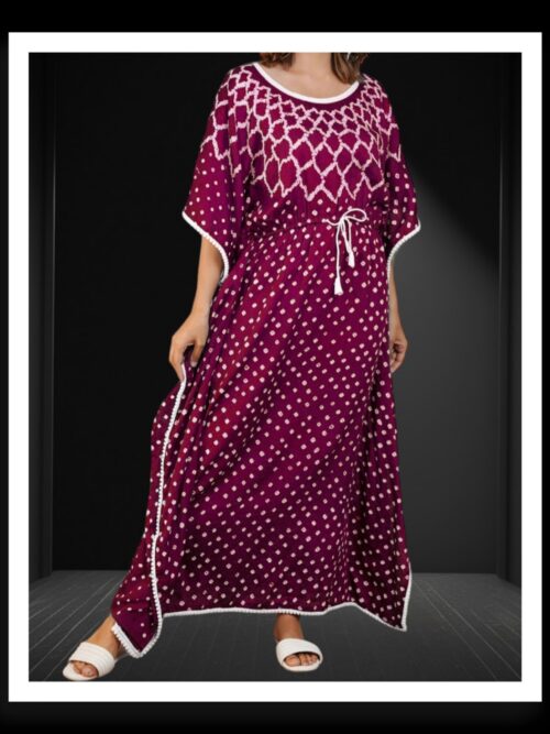 Pure Modal Silk Bandhani Kaftan Wine