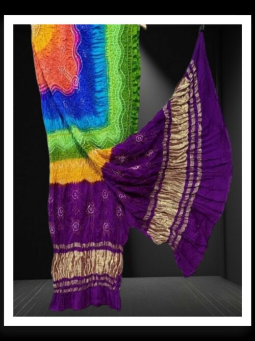 Purple Pure Gaji Silk Bandhani Multi Shaded Dupatta