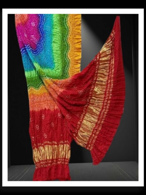 Red Pure Gaji Silk Bandhani Multi Shaded Dupatta