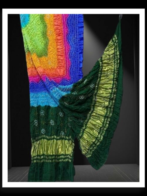 Green Pure Gaji Silk Bandhani Multi Shaded Dupatta