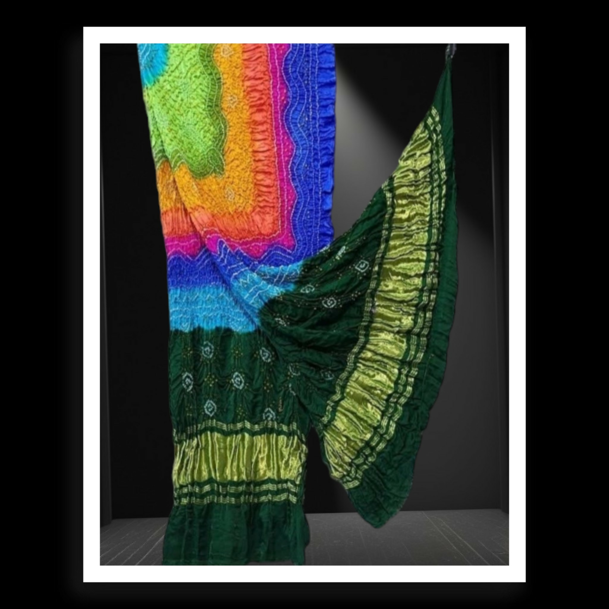 Green Pure Gaji Silk Bandhani Multi Shaded Dupatta