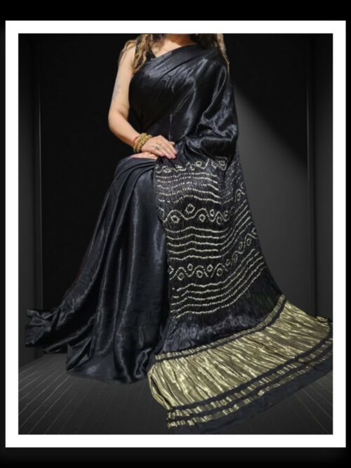 Black Pure Modal Silk Bandhani Saree