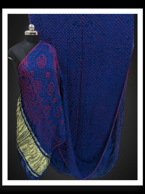 Blue Pure Gaji Silk Rai Dani Bandhani Saree