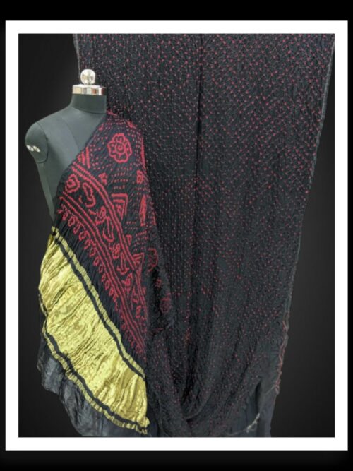 Black Pure Gaji Silk Rai Dani Bandhani Saree