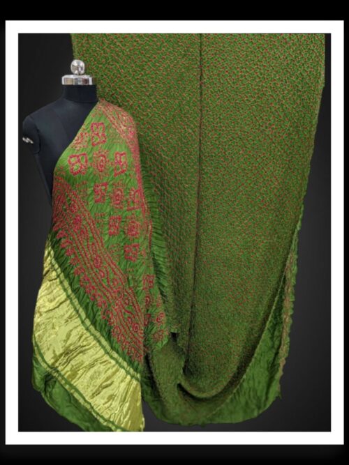 Mehndi Pure Gaji Silk Rai Dani Bandhani Saree