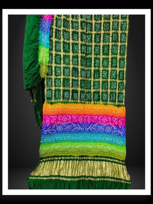 Pure Gaji Silk Gharchola Bandhani Saree Multi Green