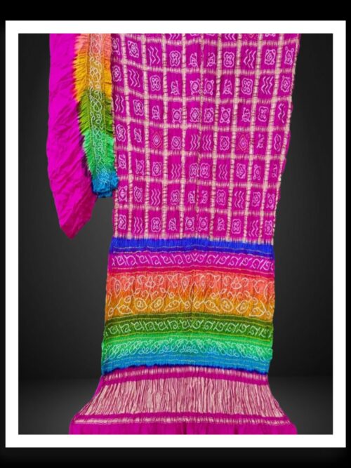 Pure Gaji Silk Gharchola Bandhani Saree Multi Pink
