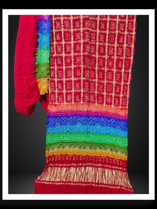 Pure Gaji Silk Gharchola Bandhani Saree Multi Red