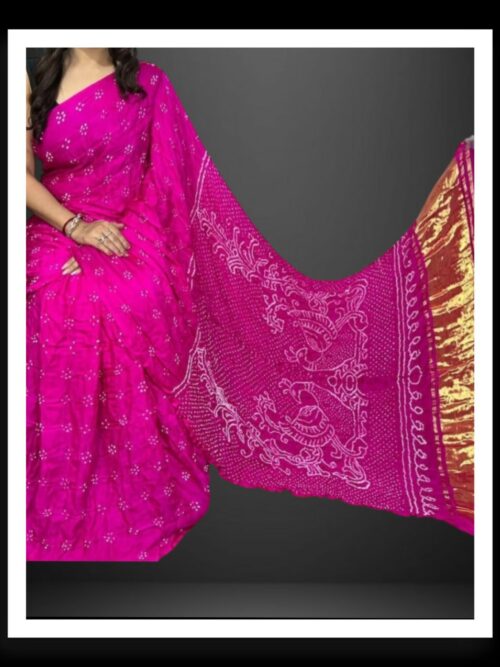 Pure Gaji Silk Designer Bandhani Saree Pink