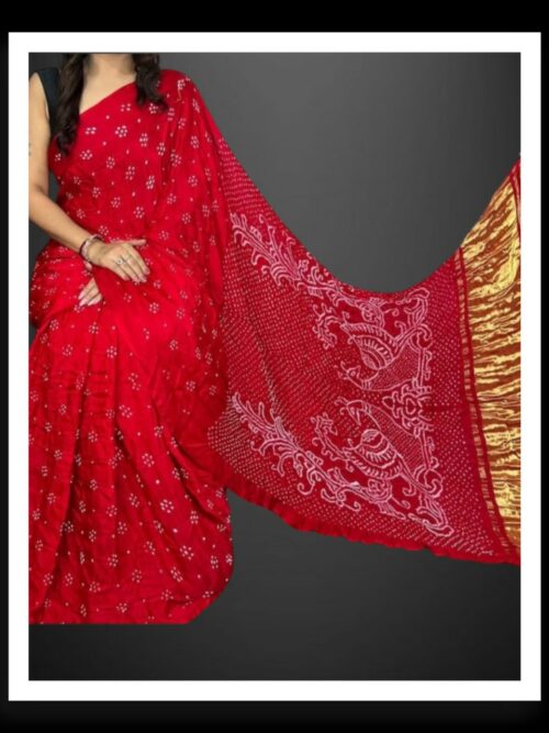 Pure Gaji Silk Designer Bandhani Saree Red