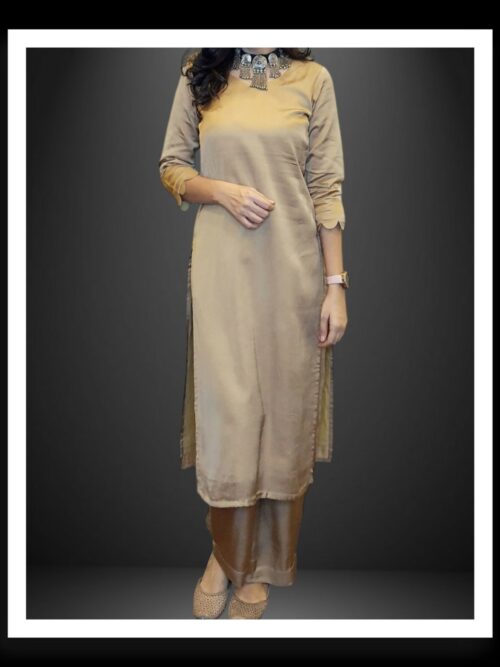 Cream Pure Modal Silk Plain Kurti