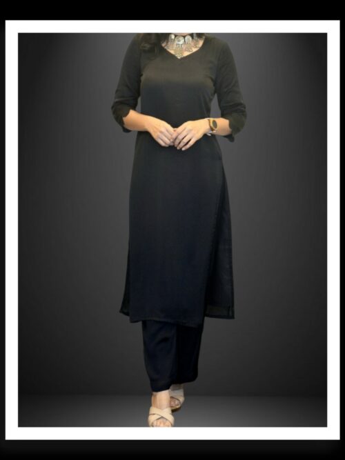 Black Pure Modal Silk Plain Kurti