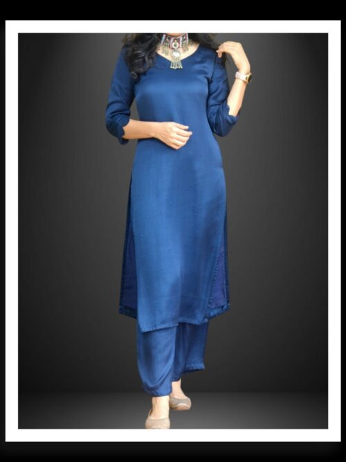 Navy Blue Pure Modal Silk Plain Kurti