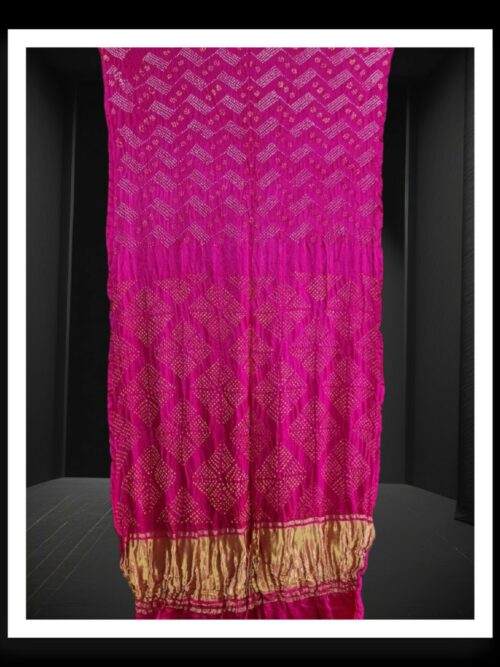Pure Gaji Silk Rai Dani Bandhani Dupatta Pink