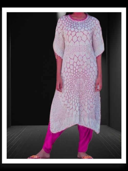 Designer Bandhani Kaftan Pure Gaji Silk Pink