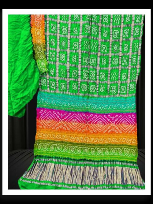 Pure Gaji Silk Gharchola Bandhani Saree Multi Parrot