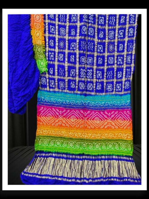 Pure Gaji Silk Gharchola Bandhani Saree Multi Blue