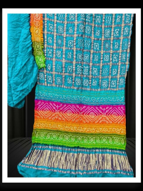 Pure Gaji Silk Gharchola Bandhani Saree Multi Rama