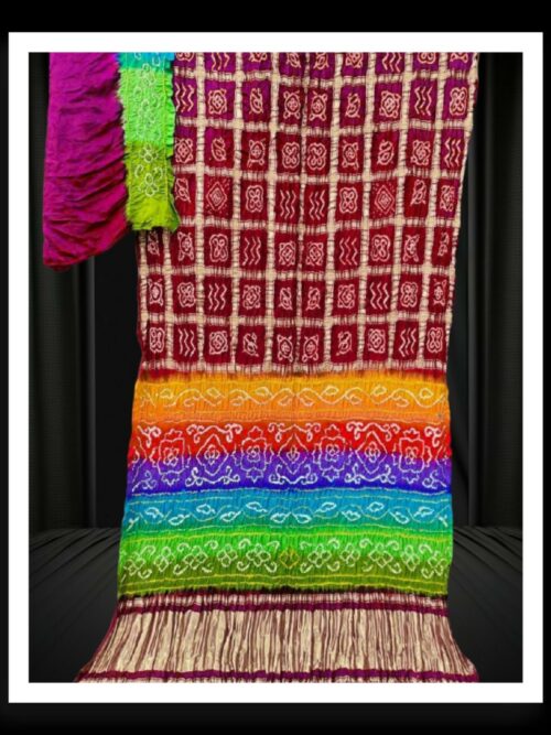 Pure Gaji Silk Gharchola Bandhani Saree Multi Maroon