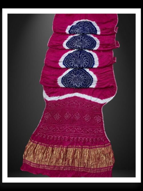 Pink Blue Ras Mandal Bandhani Saree Modal Silk