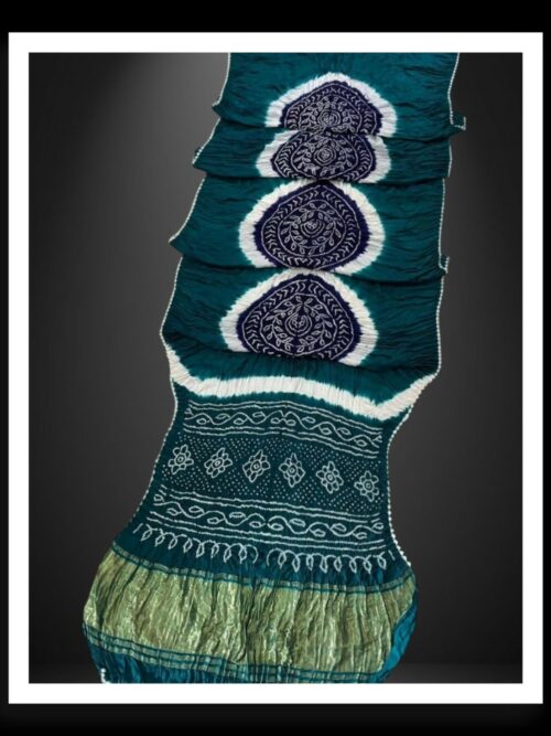 Rama Blue Ras Mandal Bandhani Saree Modal Silk