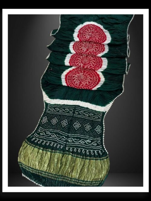 Green Red Ras Mandal Bandhani Saree Modal Silk