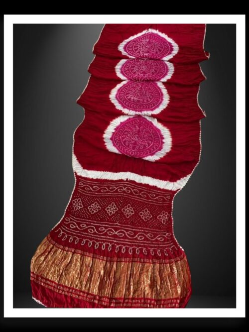 Red Pink Ras Mandal Bandhani Saree Modal Silk