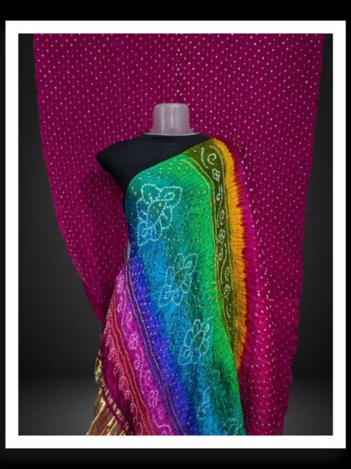 Pure Gaji Silk Mutli Color Bandhani Saree Magenta