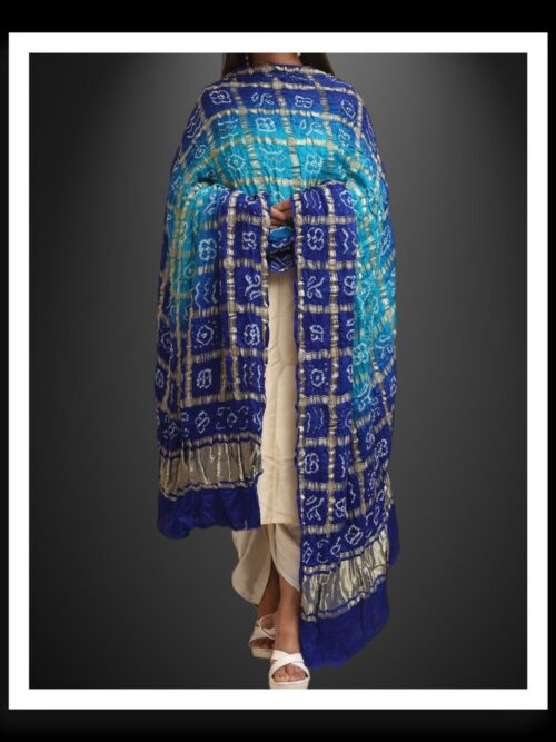 Pure Gaji Silk Bandhani Gharchola Dupatta Blue Sky