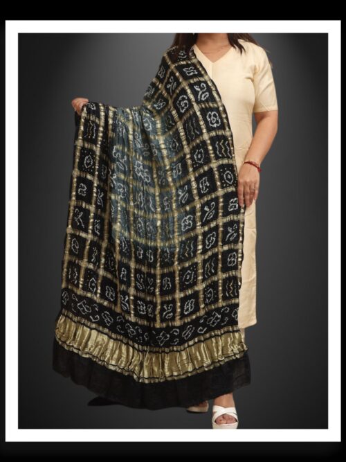 Pure Gaji Silk Bandhani Gharchola Dupatta Black Grey