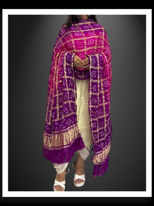 Pure Gaji Silk Bandhani Gharchola Dupatta Purple Magenta
