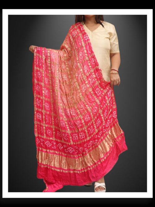 Pure Gaji Silk Bandhani Gharchola Dupatta Pink Peach